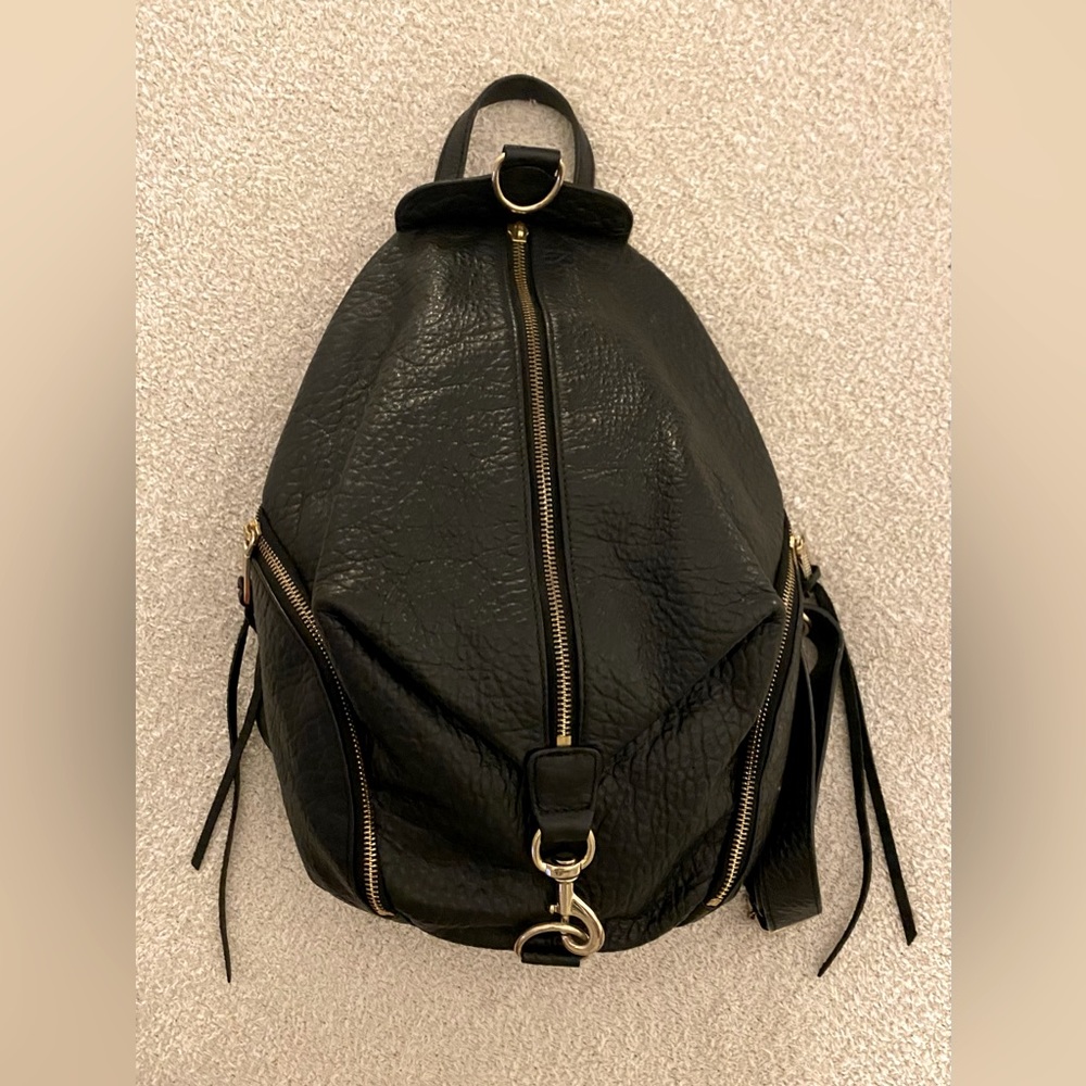 Black Marble Leather Backpack Purse - Rebecca Minkoff